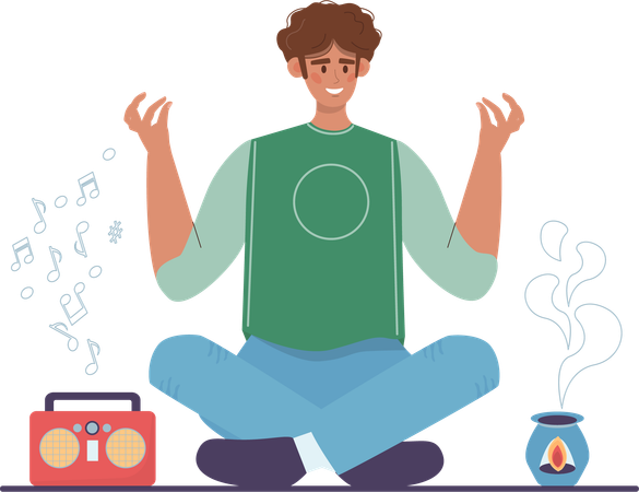 Man doing music yoga  Illustration