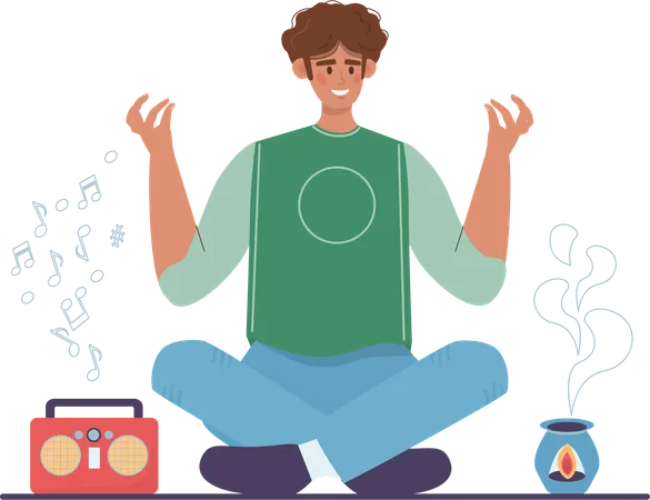 Man doing music yoga  Illustration