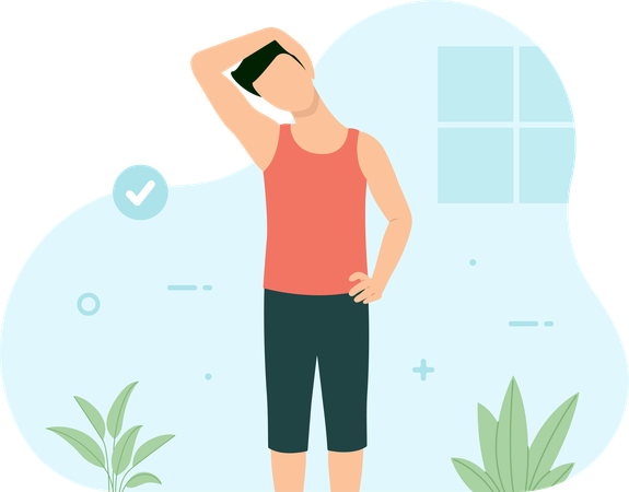 Man doing neck stretching in gym  Illustration