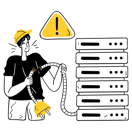 Man doing Network Maintenance with Data Flow  Illustration