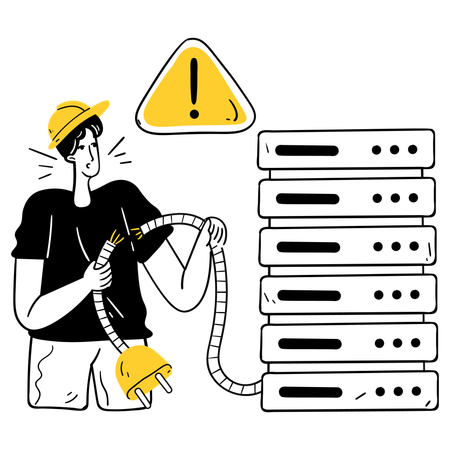Man doing Network Maintenance with Data Flow  Illustration