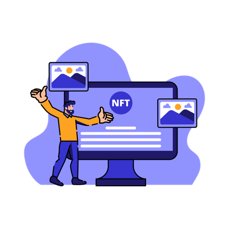 Man doing NFT Art Business  일러스트레이션