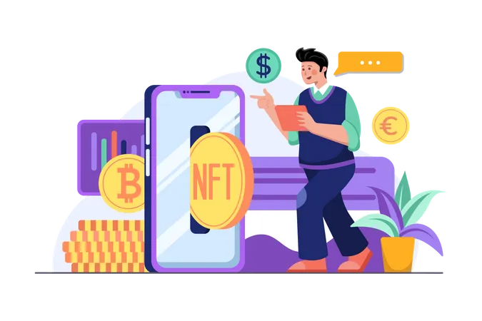 Man doing NFT crypto exchange  Illustration