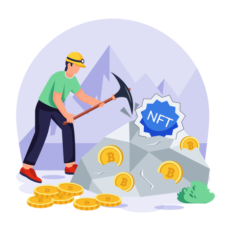 Man doing NFT Mining  Illustration