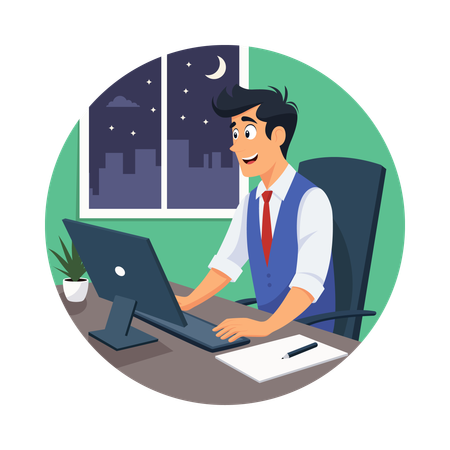 Man Doing Night Job  Illustration