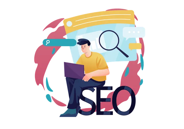 Man doing on seo research  Illustration