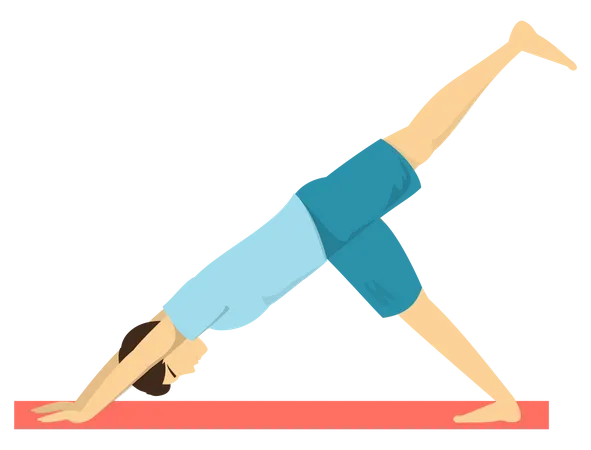 Man doing One leg downward facing dog yoga pose Illustration