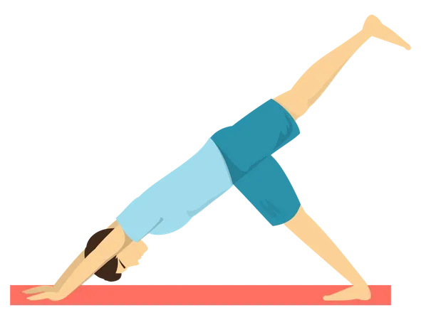 Man doing One leg downward facing dog yoga pose  Illustration