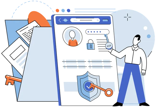 Man doing online account login  Illustration
