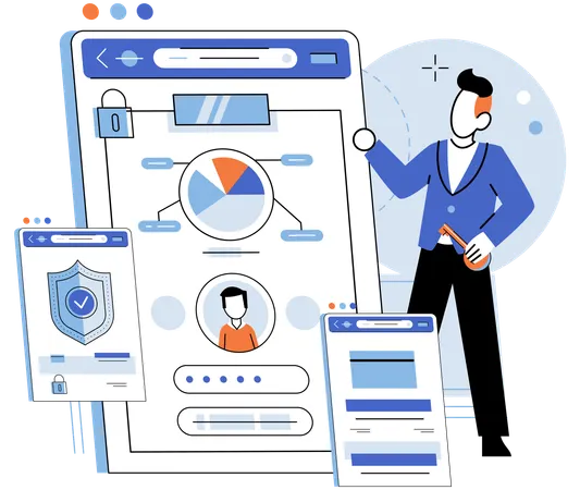 Man doing online account login  Illustration