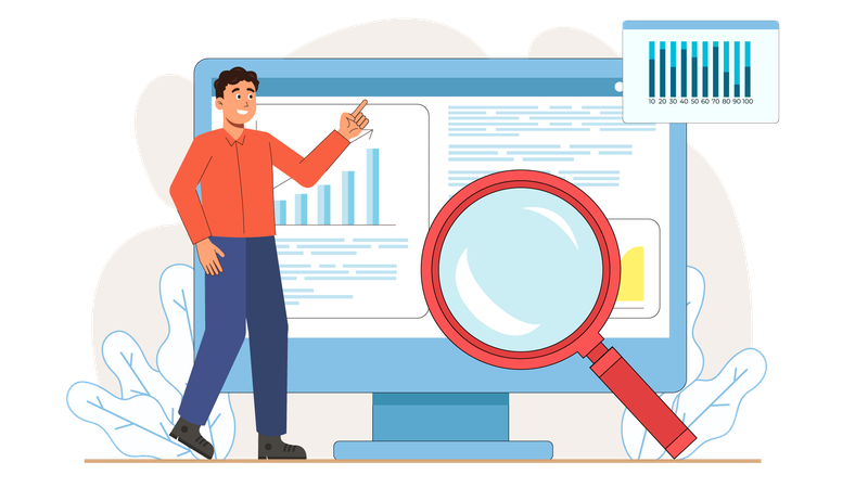 Man doing online analysis  Illustration