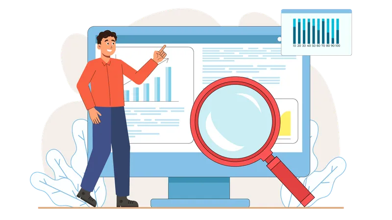 Man doing online analysis  Illustration