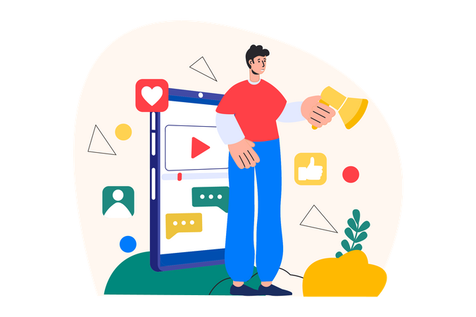 Man doing online announcement  Illustration