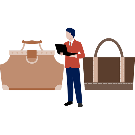 Man doing online bag shopping  Illustration