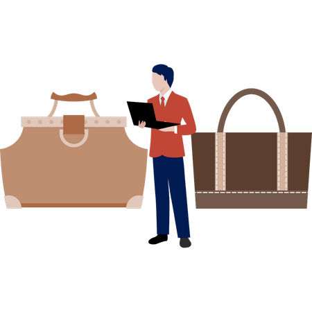Man doing online bag shopping  Illustration