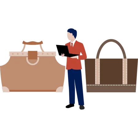 Man doing online bag shopping  Illustration