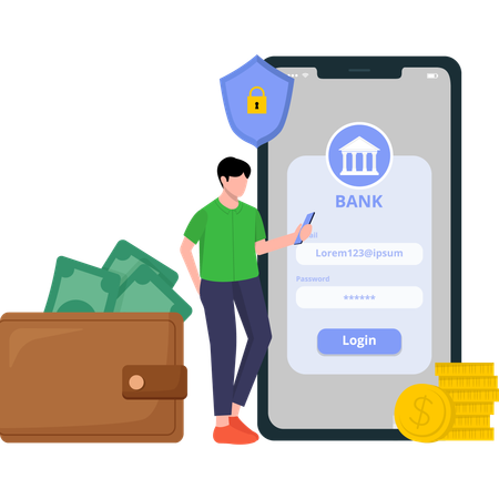 Man Doing Online Banking Transaction  Illustration