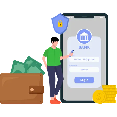 Man Doing Online Banking Transaction  Illustration