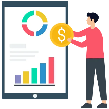 Man doing online Budget Planning  Illustration