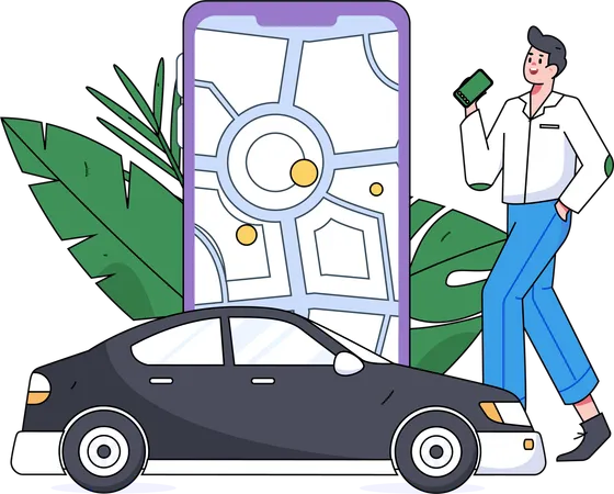 Man doing online cab booking  Illustration