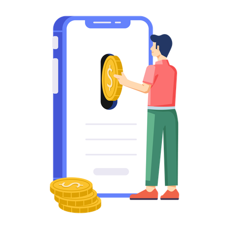 Man doing online charity for poor people  Illustration