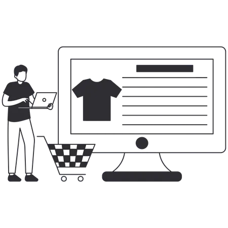 Man doing Online Clothe shopping  일러스트레이션