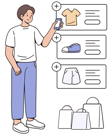 Man doing online clothes shopping  Illustration