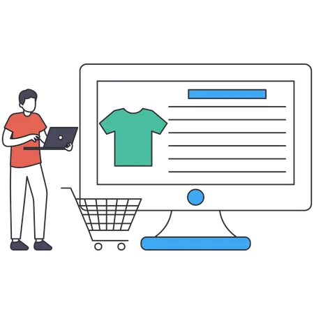 Man doing Online Clothes shopping  Illustration