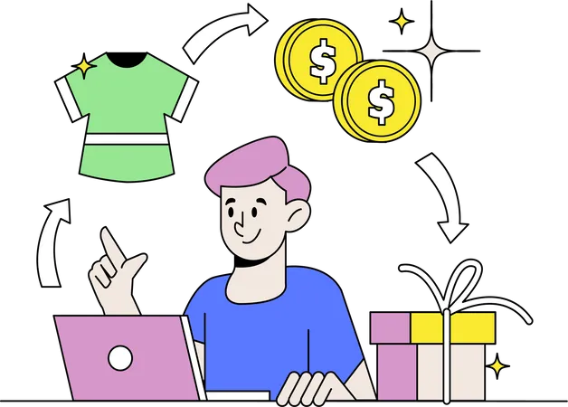 Man doing online clothes shopping Illustration
