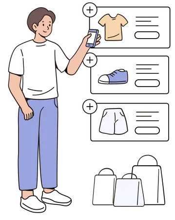 Man doing online clothes shopping  Illustration