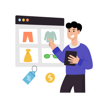 Man doing Online clothes Shopping  Illustration