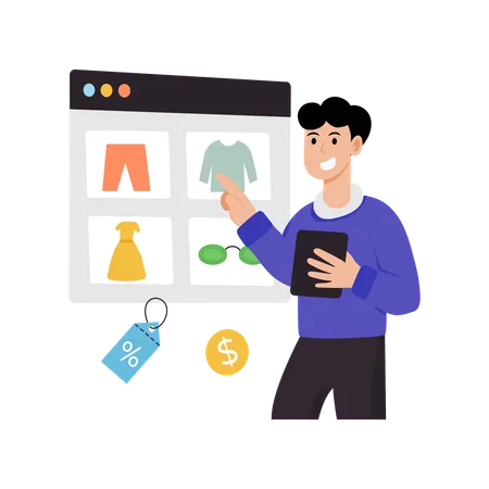 Man doing Online clothes Shopping  Illustration