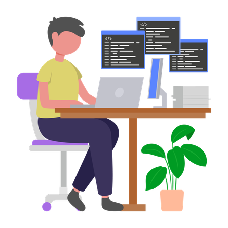Man doing online Coding  Illustration