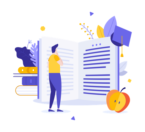 Man doing online course  イラスト