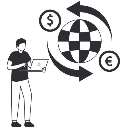 Man doing online Currency Exchange  Illustration