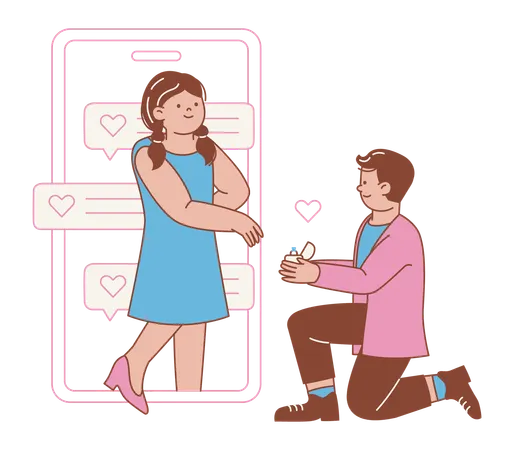 Man doing Online Dating Proposal to woman  Illustration