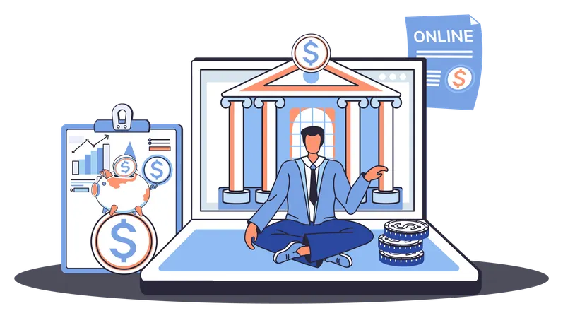 Man doing online digital transaction  Illustration
