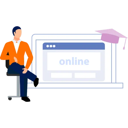 Man doing online diploma  Illustration