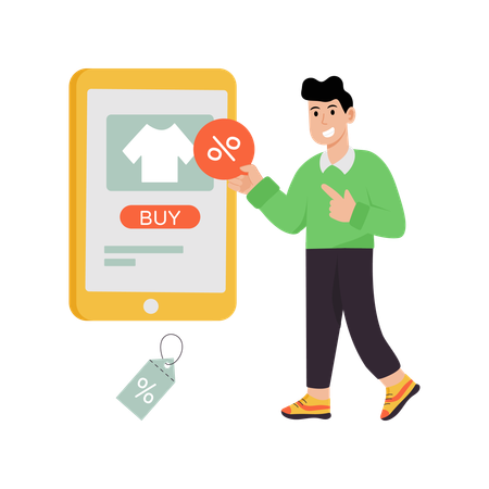 Man doing Online Discount shopping  Illustration