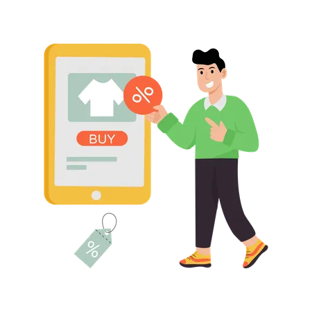 Man doing Online Discount shopping  Illustration