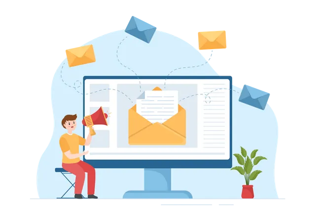 Man doing online email marketing  Illustration