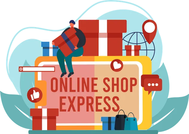 Man doing online express shopping  Illustration