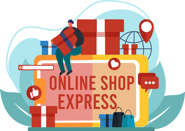 Man doing online express shopping  Illustration