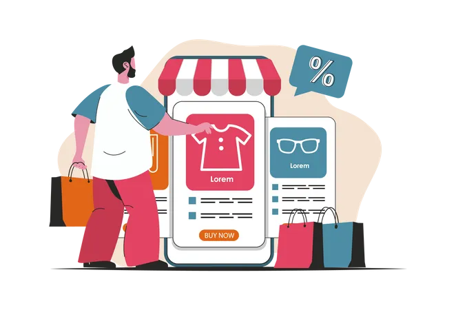 Mobile Commerce Concept Isolated Online Shopping Payment In Mobile Application People Scene In Flat Cartoon Design Vector Illustration For Blogging Website Mobile App Promotional Materials Illustration
