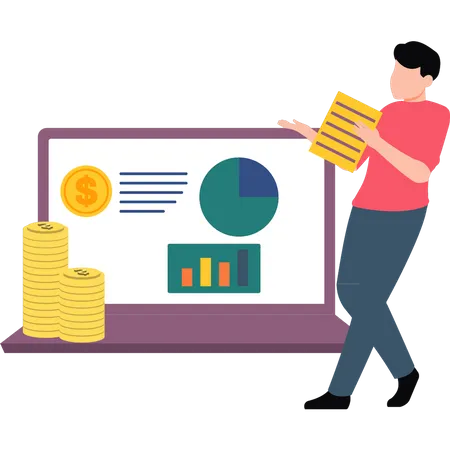 Man doing online financial analysis  Illustration