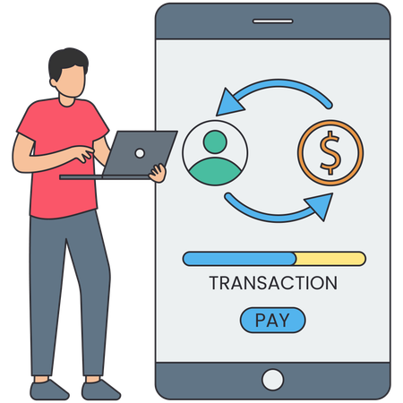 Man doing online financial transaction  Illustration