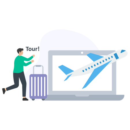 Man doing online flight booking  Illustration