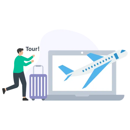 Man doing online flight booking  Illustration