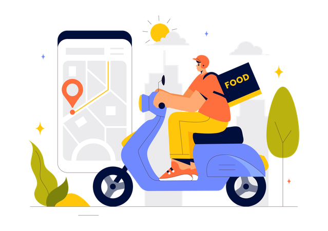 Man doing online food delivery  Illustration