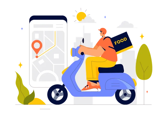 Man doing online food delivery  Illustration